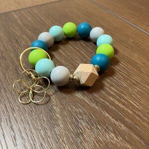 Stocking Stuffer Handmade Green/Teal Silicone Bead Keychain Flower Charm